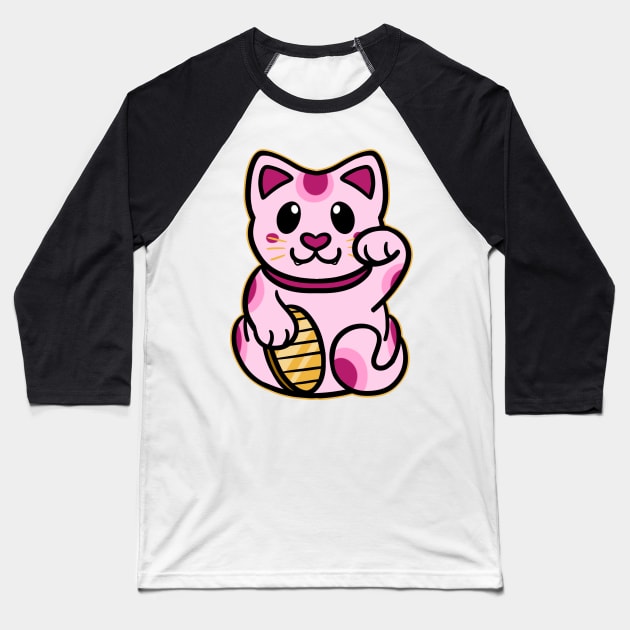 Cute Maneki Neko - Pink Baseball T-Shirt by leashonlife